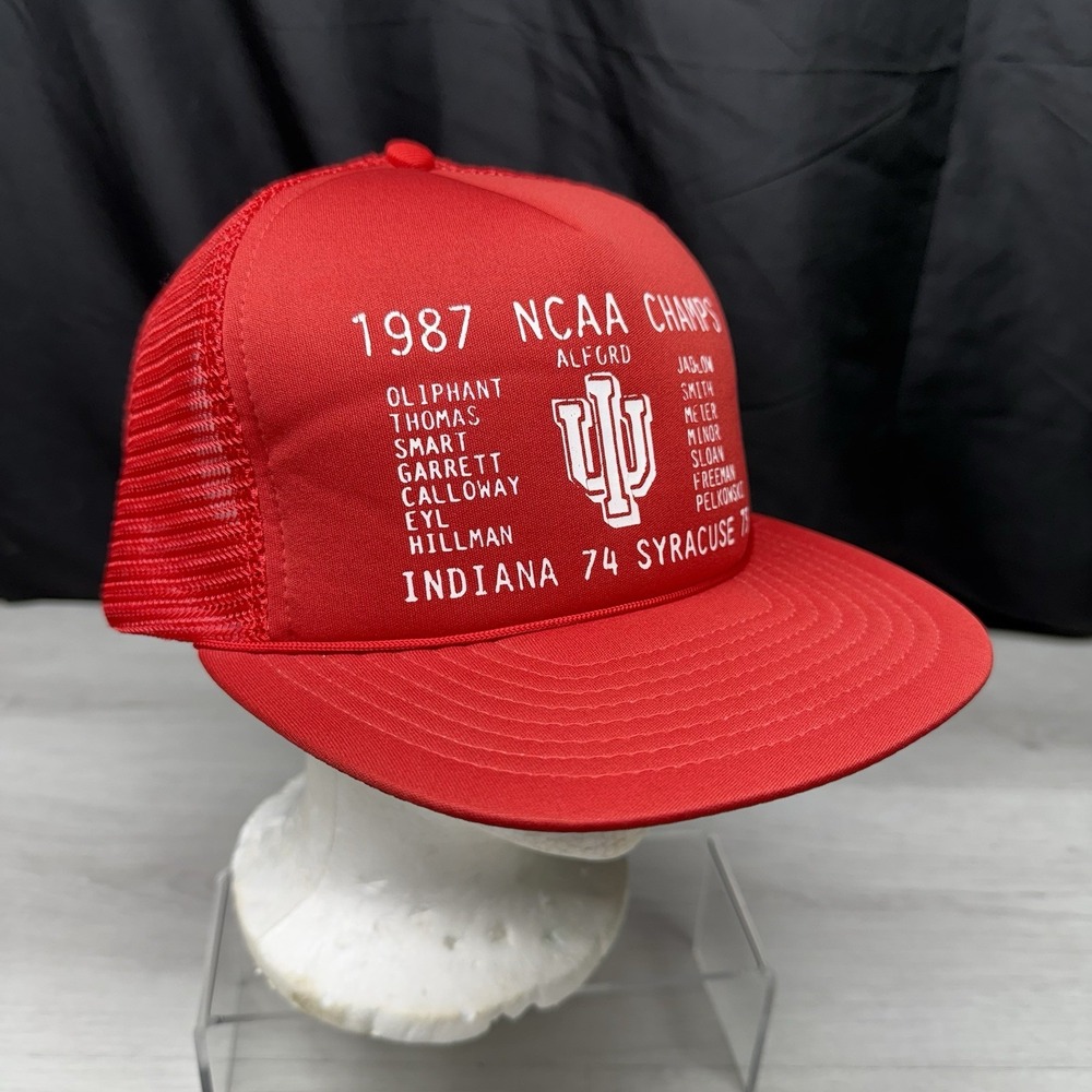 Vtg Indiana 1987 NCAA Champs Hat Cap Snap Back Red Basketball Adjustable